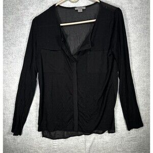 ISSI Sheer Blouse Womens Shirt Gothic Black Sheer Back Top Long Sleeve Sz S